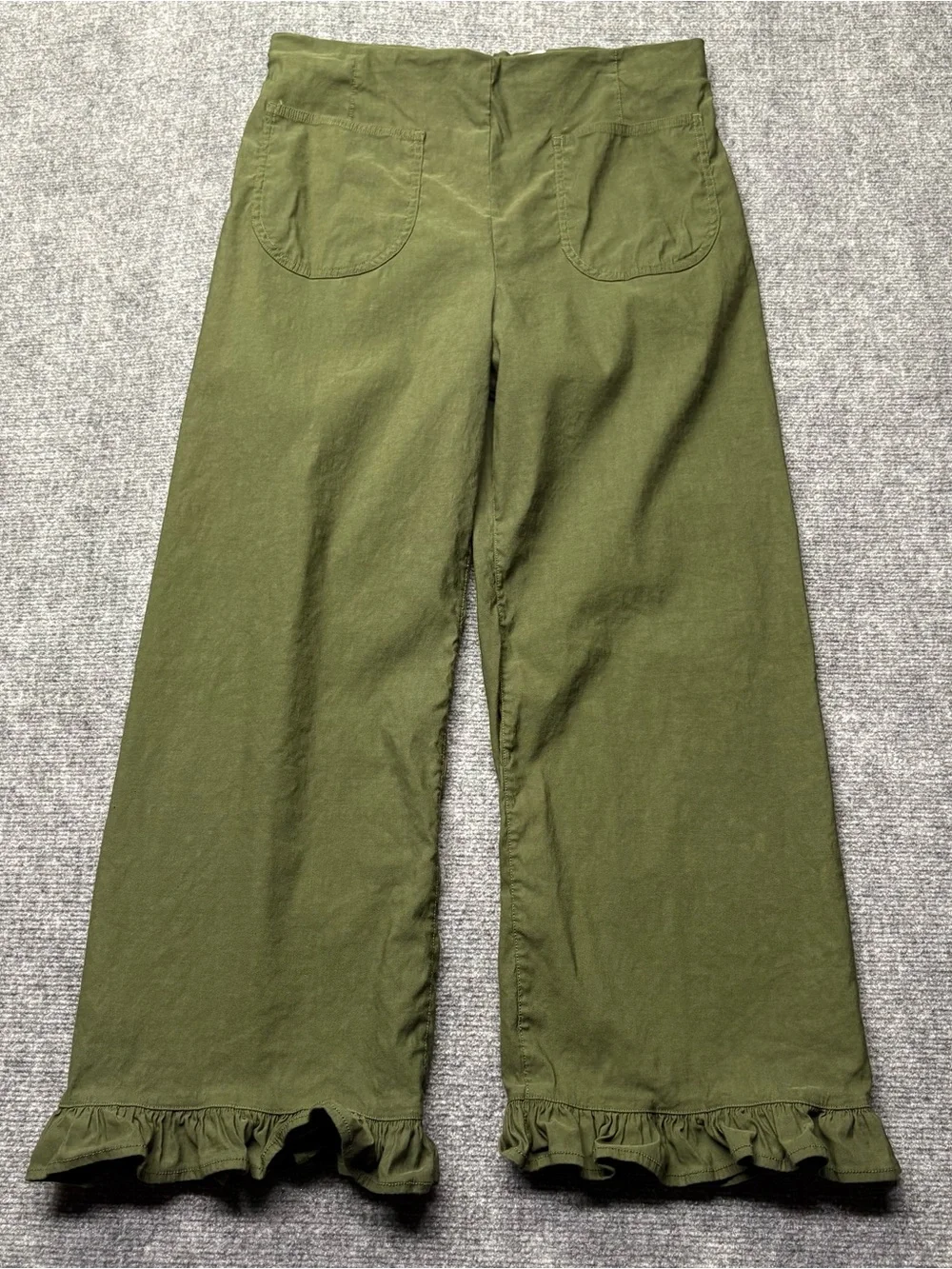 Maeve Anthropologie Pants Womens 32 Green Colette Wide Leg Linen Blend Ruffle